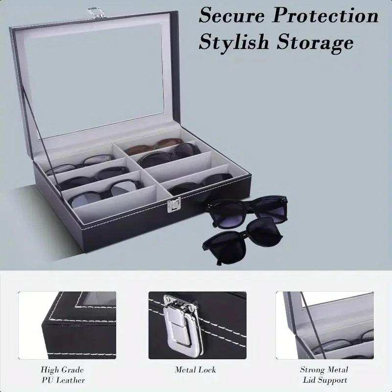 A Top Quality Fashionable Leather Eyeglass Storage Box High Quality 8 Compartments Sun Glasses Display Case for Wholesale