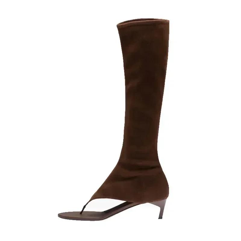 Fashion Ladies Spring and Summer New Slim Heel Pinch Toe Knee Length Cool Boots Fashionable Side Zipper Mid Length Women's Boots