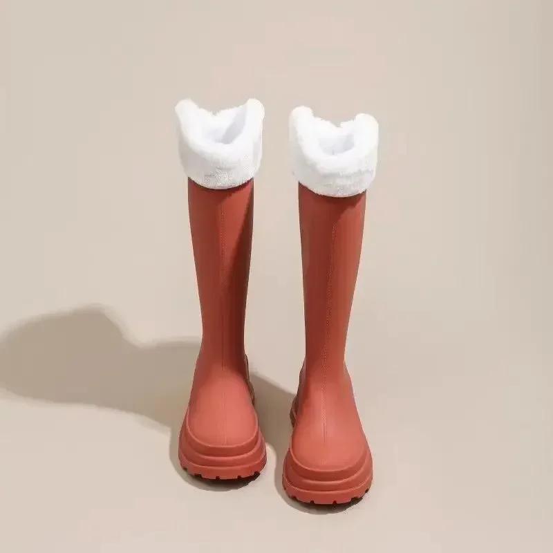 2026 Women's Rubber Rain Long Boots Plush Lined Warm Non-slip Waterproof Outdoor Platform Shoes Women's High Boots Botas Mujer
