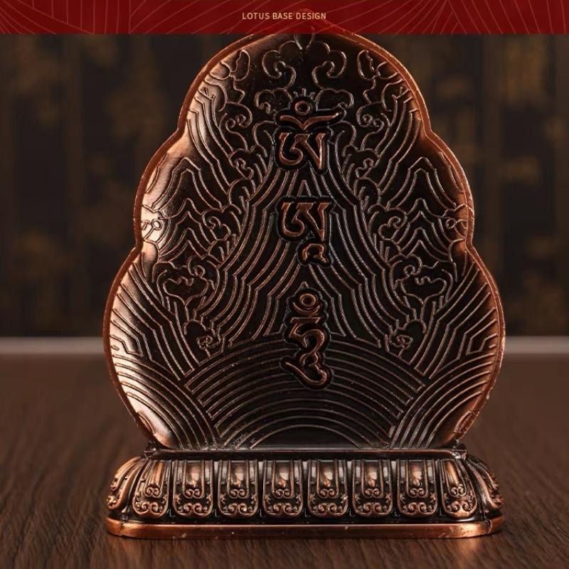 Buddhist Guardian Cup,Antique Red,Alloy Eight-Faced God Wealth Handicraft Tibetan Religious Item Altars Holy Water Plate,1Set