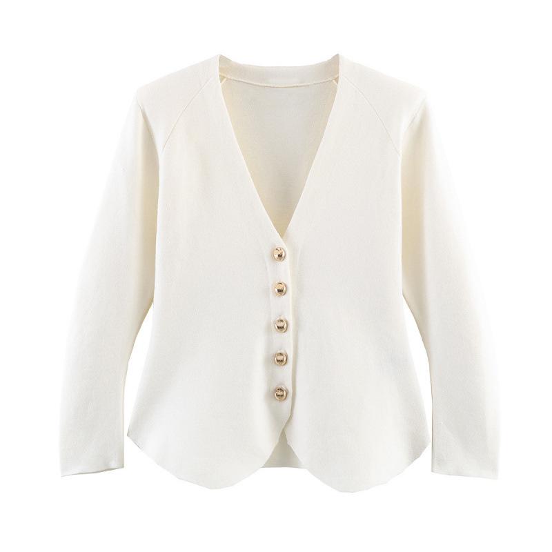 Spring 2026 European & American Style Slim Fit Padded Shoulder Knit Cardigan L
