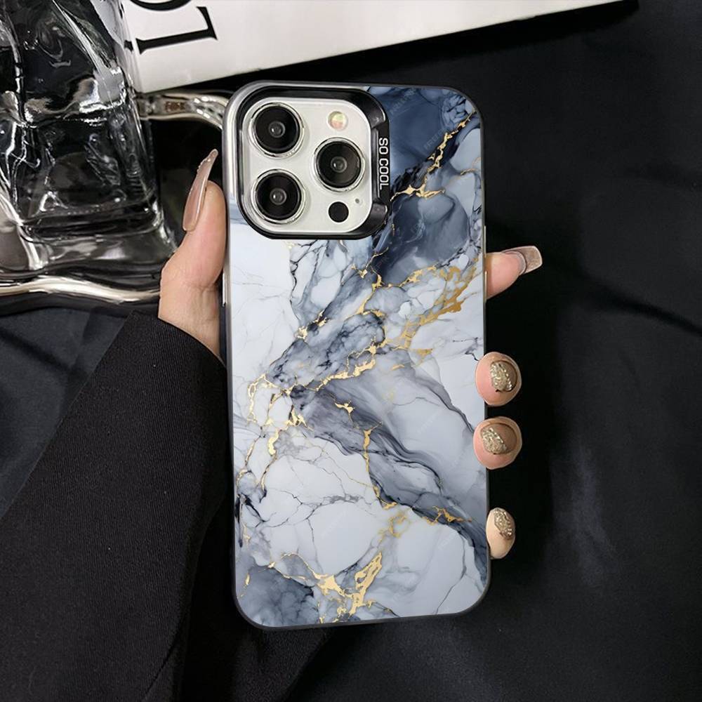Watercolor Marble Silver Plated Inside Phone Case For iPhone 17 16 15 14 11 12 13 Pro Max Plus X XR XS Max Colored
