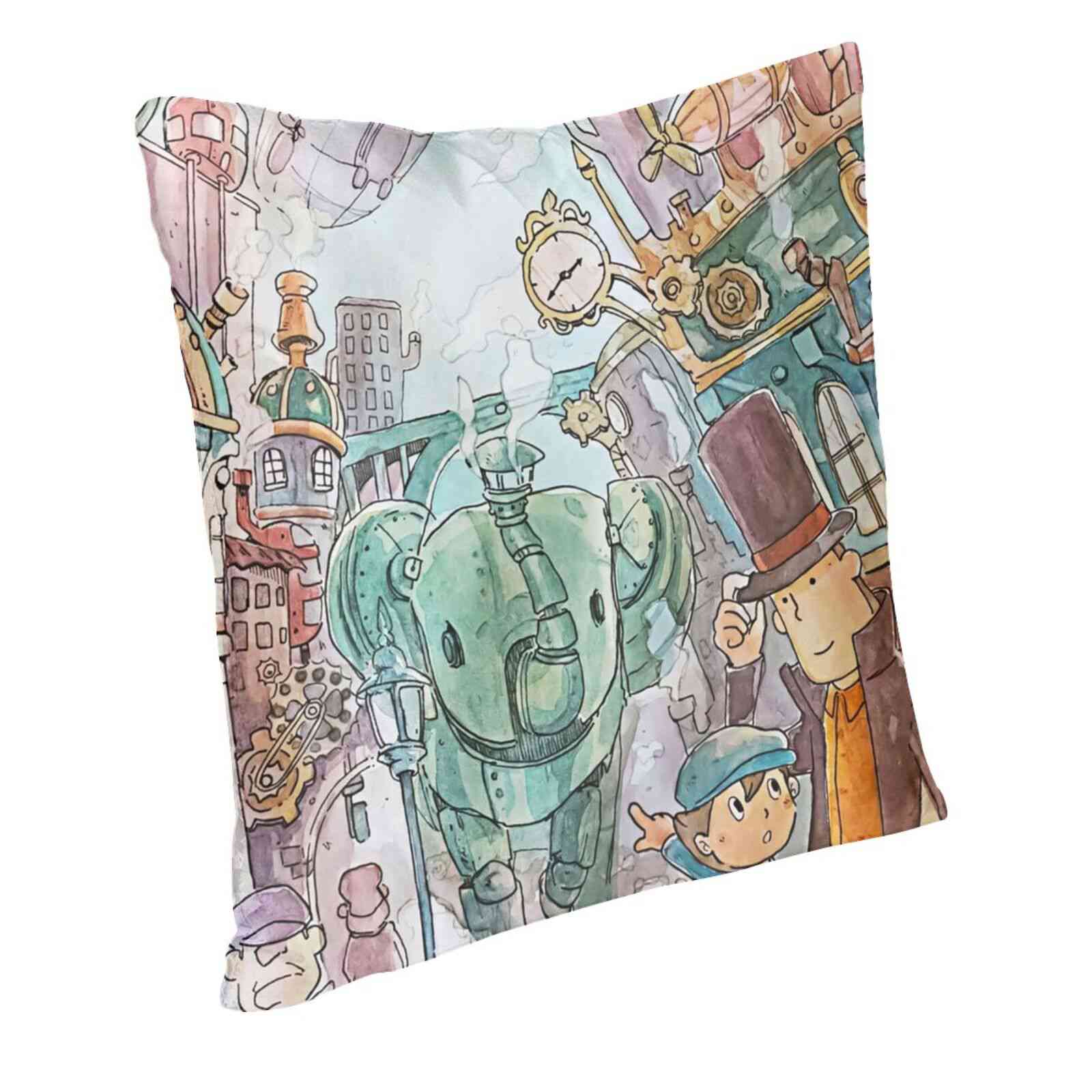Professor Layton And The New World , Professor Layton Soft Comfortable Pillowcase Professor Layton Professor Layton Professor Peach skin 18*18(CM)-1Pcs