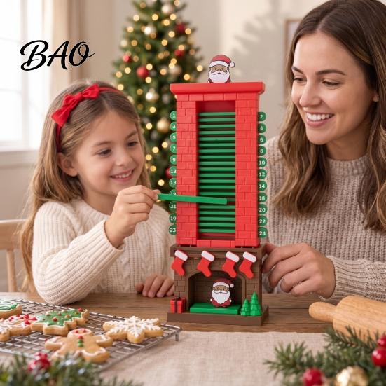 Christmas Home Decor Santa Chimneys Countdown Calendar, 24 Days Claus Advent Calendar Xmas Table Decoration for Holiday Party