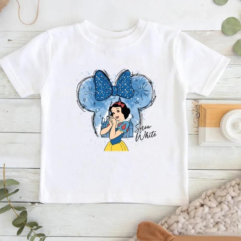 Disney Child Belle Princess Kawaii Printed T-shirt Baby Girl 100%cotton Soft Cartoon Clothing Cute Graphic Tops Kids Funny Tees
