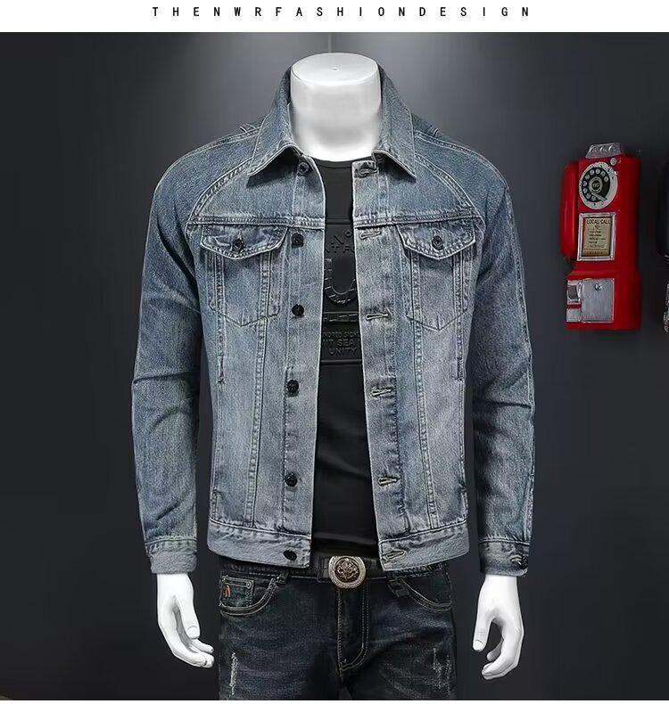 

Мужская модная синяя джинсовая куртка — корейский стиль, повседневная, универсальная для весны и осени 2XL синий