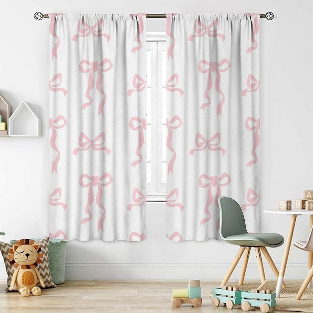 Pink Bow & Coquette Curta - Romantic Flair for Girls Bedroom & Kids Room, 42x45 Inches (2 Panels)