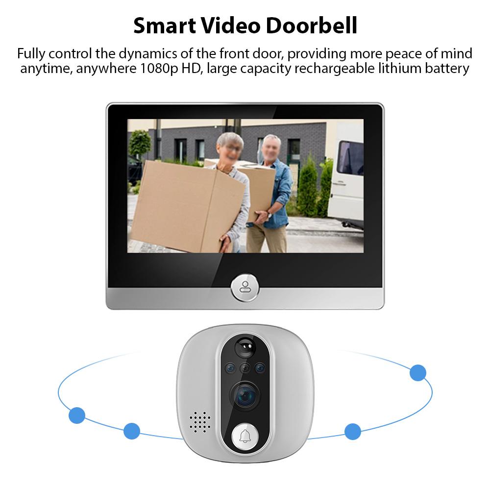 Smart WiFi Video Doorbell W1 for Apartment 2.4GHz Peephole Camera 4.3-inch IPS Display Tuya APP 1080P Visible Night Vision