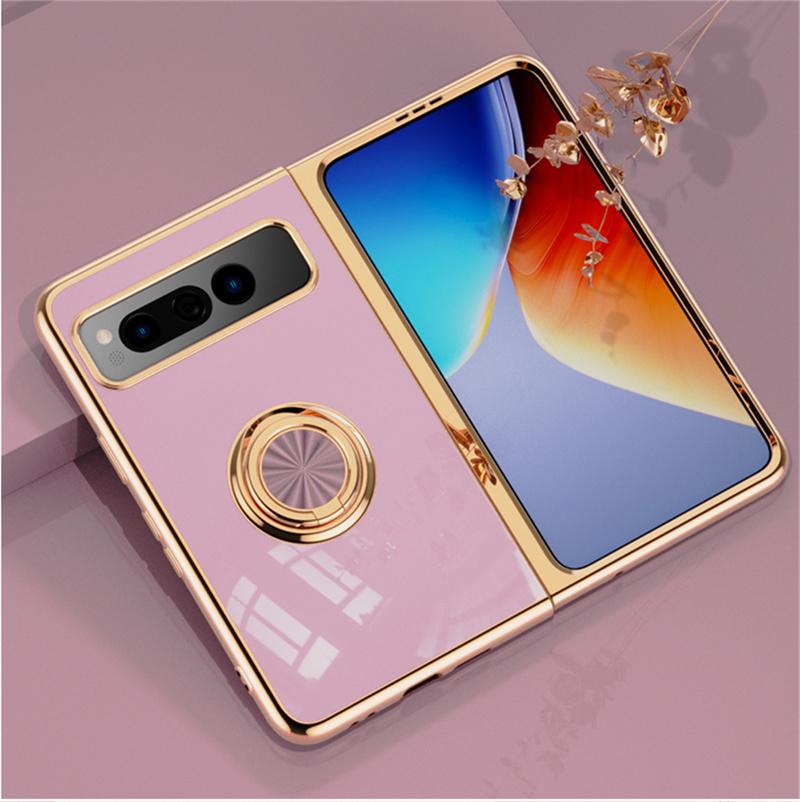 Shockproof Plating Ring Holder Phone Case for Google Pixel Fold Protective Stand Back Shell Luxury Full Protection Cover