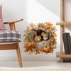 Autumn Squirrel Wall Sticker Featuring Two Squirrels Perched in Tree Holes. Pumpkins and Autumn Leaves Surround Them.