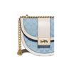 Coach Alie 21 Monogram Color Block Chain Chambray Canvas Print Leather And Fabric Saddle Bag Crossbody Small Women saddle bag C4694-B4SUX