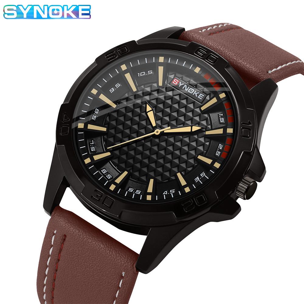 SYNOKE Retro Men's Quartz Watch, Alloy Case, Leather Strap - Fashion Sport Wristwatch, Ideal Student Gift