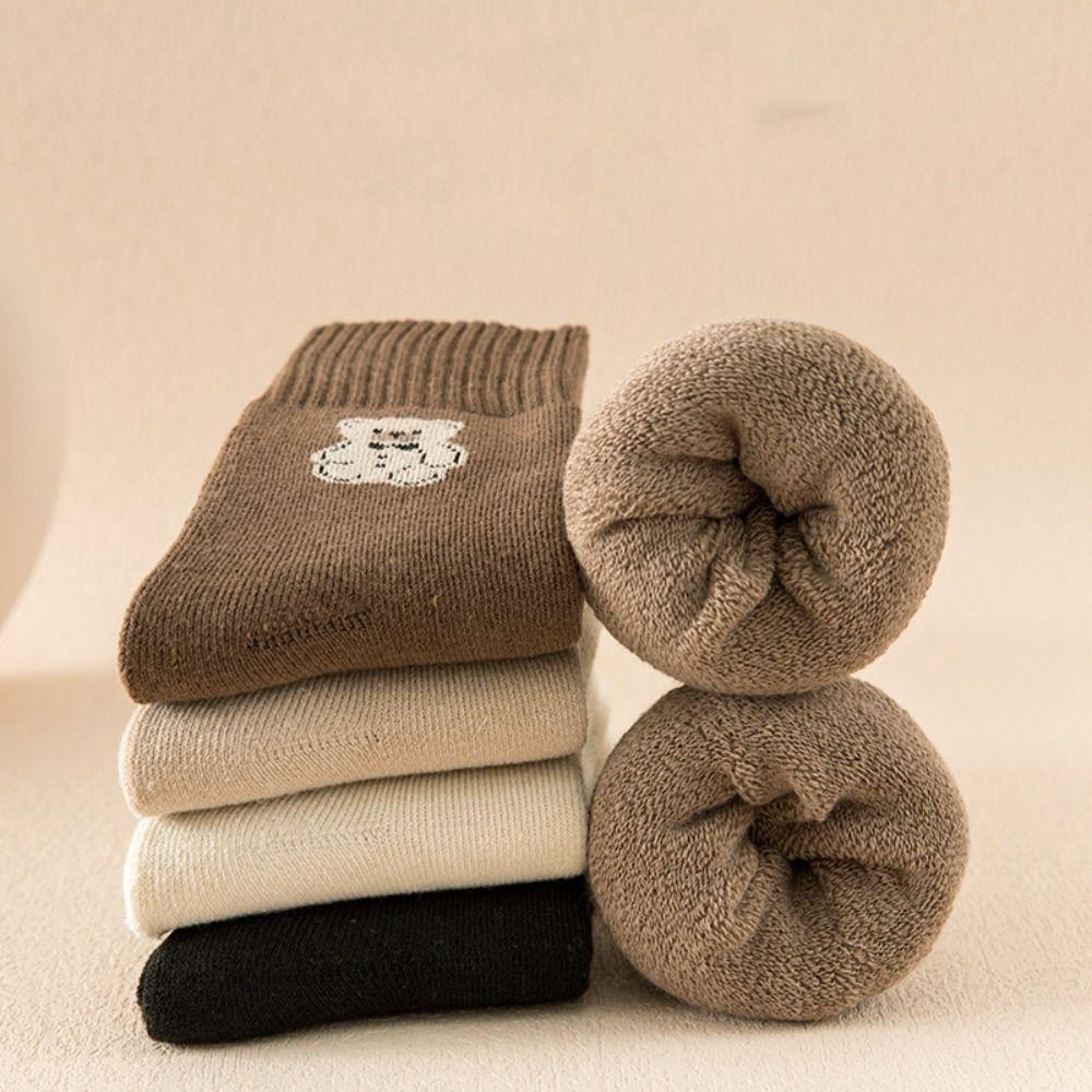 Plush Medium Tube Socks Little Bear Pattern Japanese Socks Fashionable Cotton Socks  Women's