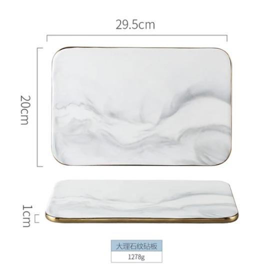 New Marble Cutting Board Dinner Plates Ceramic Tray Golden Border Plate Dinner Set Plates and Dishes Kitchen Utensils Porcelain