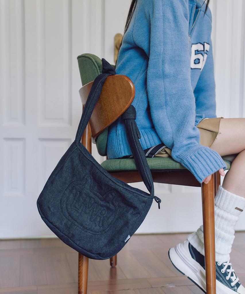 Lmr Stitch Point Denim Padded Crossbody Bag Navy