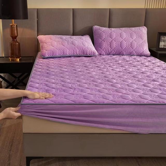 

Сплошной цвет King Queen Size, мягкий теплый бархатный наматрасник, толстый коралловый флис, стеганая кровать, простыня, наволочка в комплект не входит 2 Pillowcase 48x74cm фиолетовый