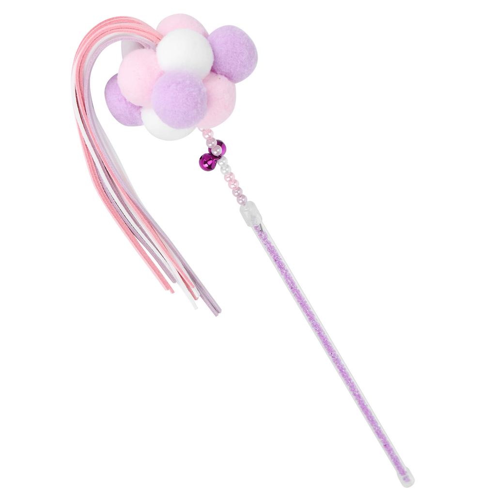 Pet Cat Tassel Playing Stick with Bell and Plush Ball Cat Interactive Training ToyPurple