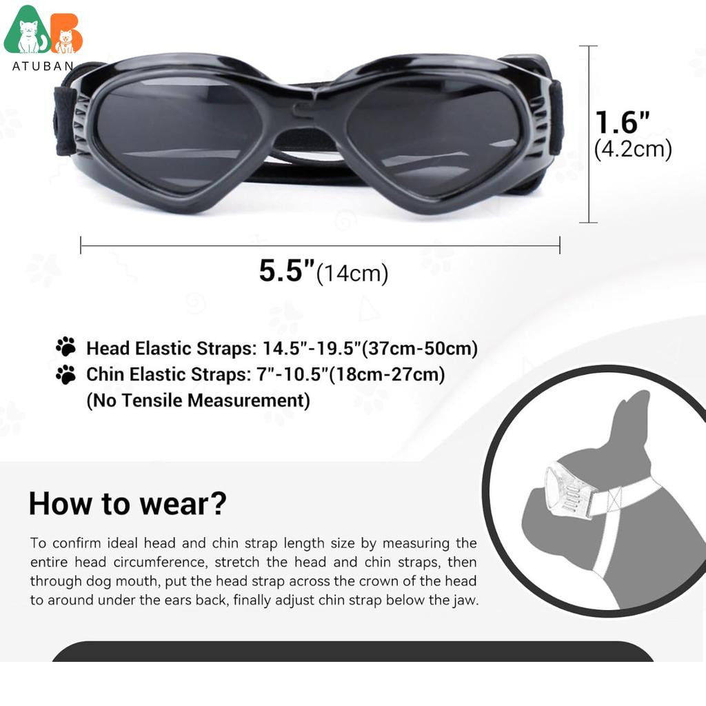 ATUBAN Dog Sunglasses for UV Protection Wind Protection Dust Protection Adjustable Strap Pet Glasses for Snow Beach Motorcycle