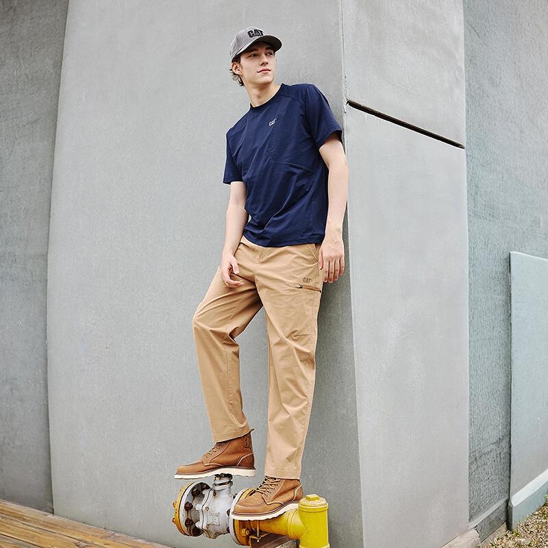 CAT Men s Slanted Zipper Pocket Crew Neck Short Sleeve T-Shirt S