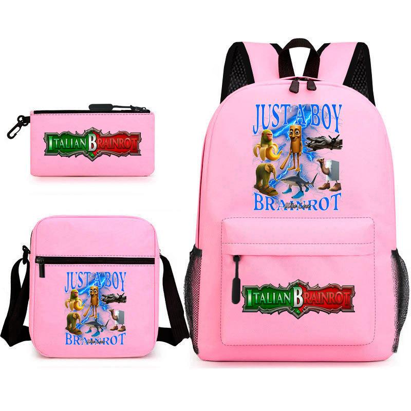 Abstract Foreign Shanhaijing Schoolbag Tongtongsahur Cartoon Primary School Student Backpack Three-piece Set D