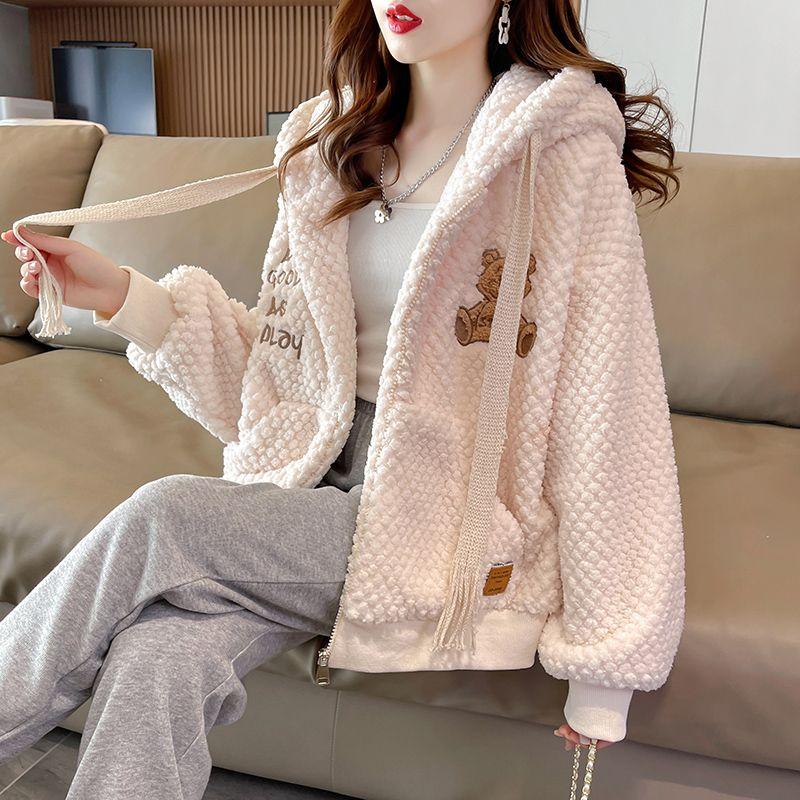 Autumn and Winter Cold Hoodies Sweatshirt for Women Y2k Style Korean Fashion Cotton Cheap Thick Lambswool Woman Hooded Tops Warm