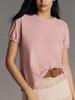 2026 Spring Women's Bubble Sleeve T-Shirt: Short-Sleeve, Solid Color, Round Neck, Skin-Friendly Design.