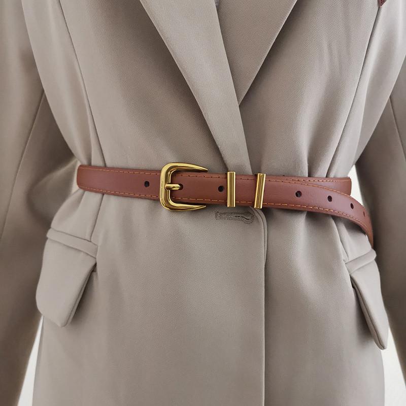 Handcrafted Real Leather Slim Waist Belt With Alloy Pin Buckle For Daily Style