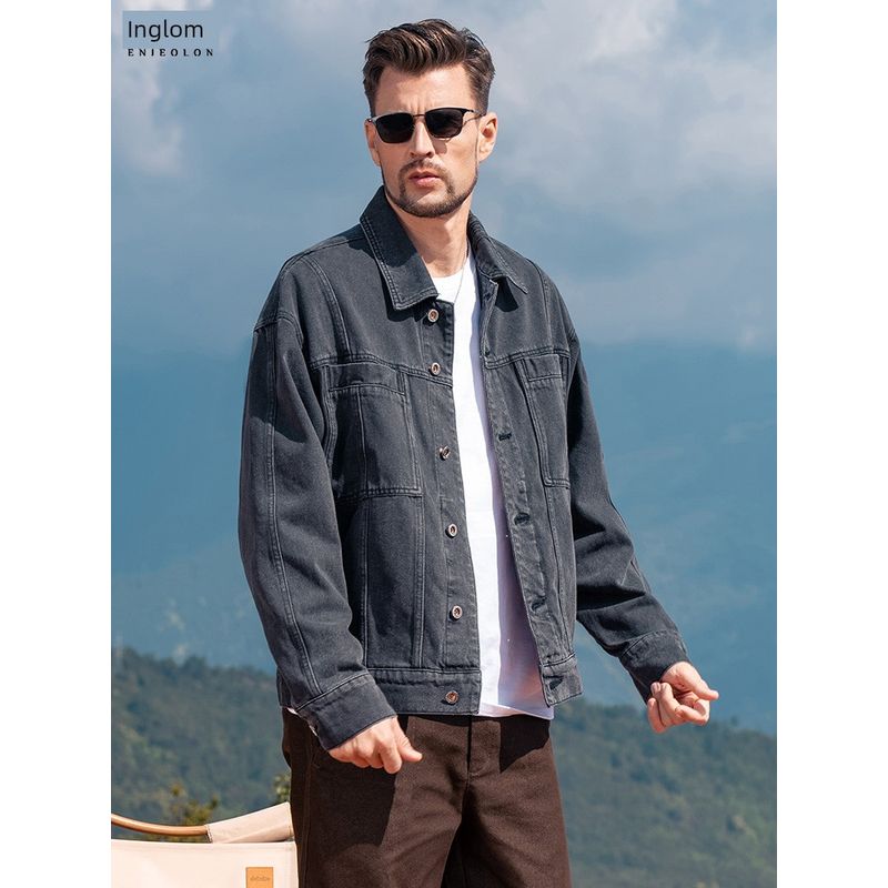 Yingjuelun American Retro Workwear Washed Denim Jacket Men's Lapel Silhouette Top Autumn and Winter Jacket