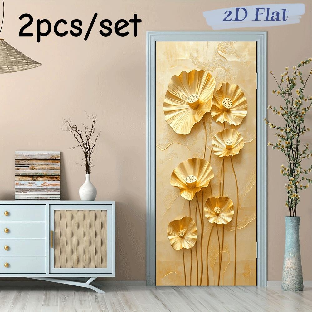 

2pcs Golden Lotus Wall Stickers Living Room Entrance Background Wall Decoration Stickers Modern Simple Relief Art Stickers Remov (as the picture,38.5x200cmx2)