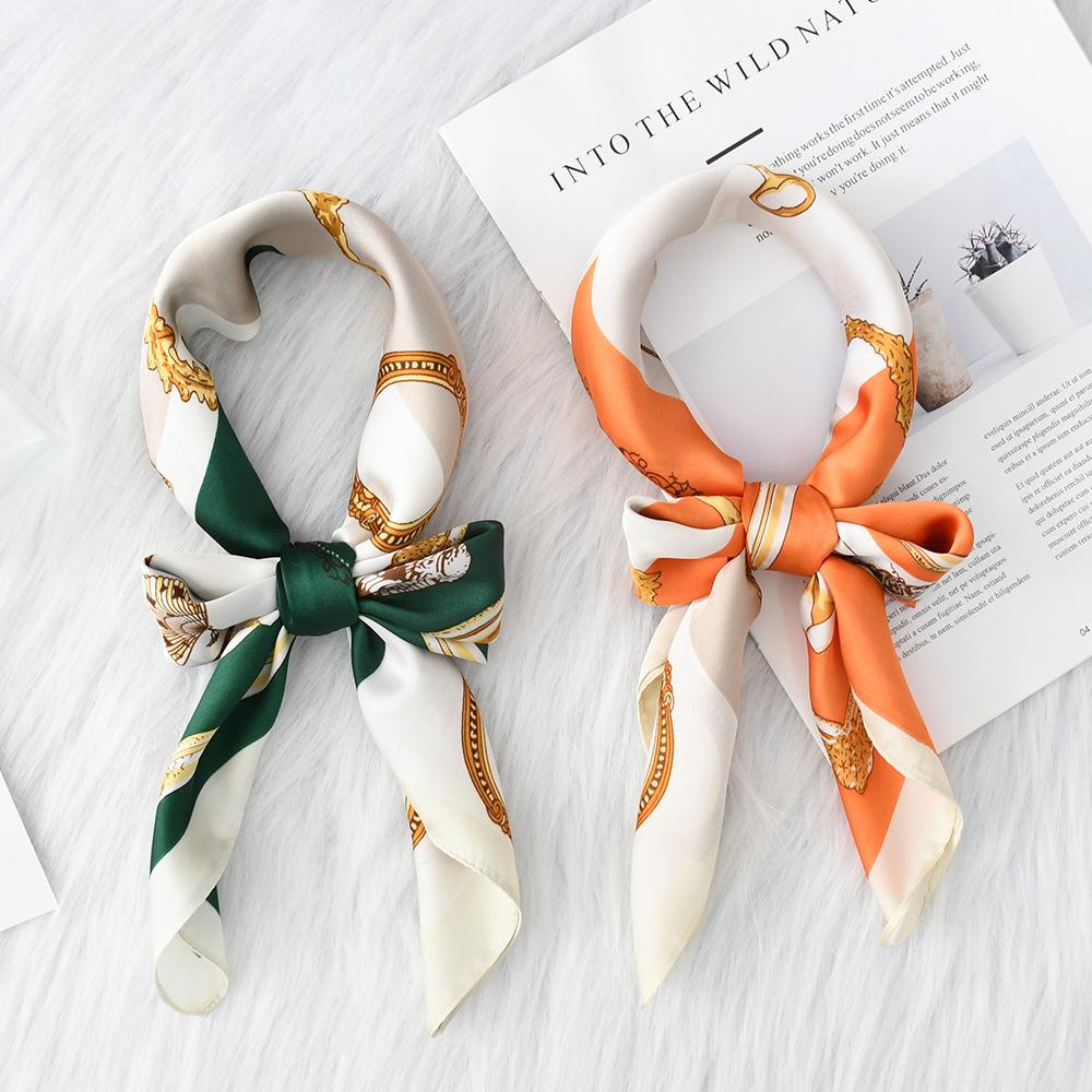 Simulation silk scarf female 71cm professional flight attendant small scarf chain photo frame color matching multi-functional new silk satin square sc
