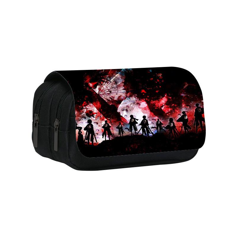 Attack Titan On Anime Pattern Student Double Layer Flip Cover Bag Stationery