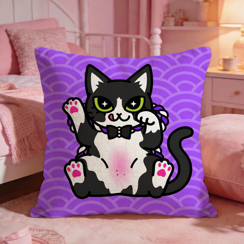 Auspicious Fortune Cat PopS Cushion Cover Premium Comfort Reversible Pillow Cove Two in One Design for Any Room  Car Interior