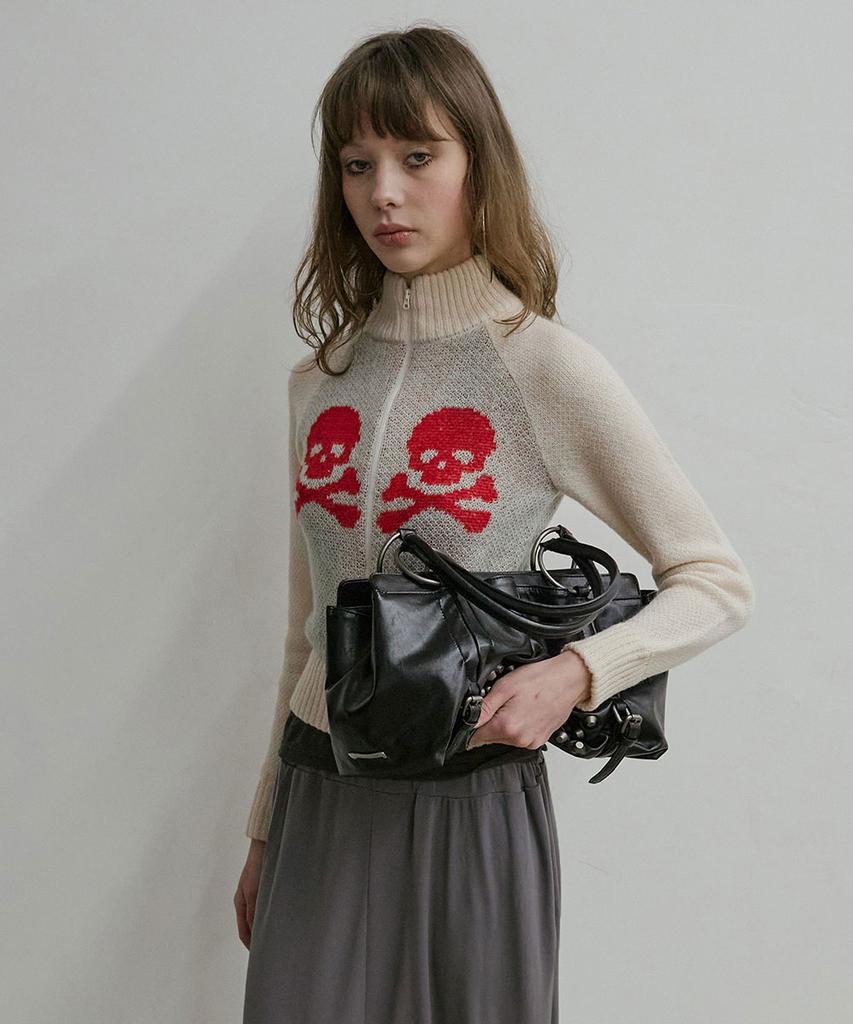 SCULPTOR Skull Zip-Up Sweater Pale Blue