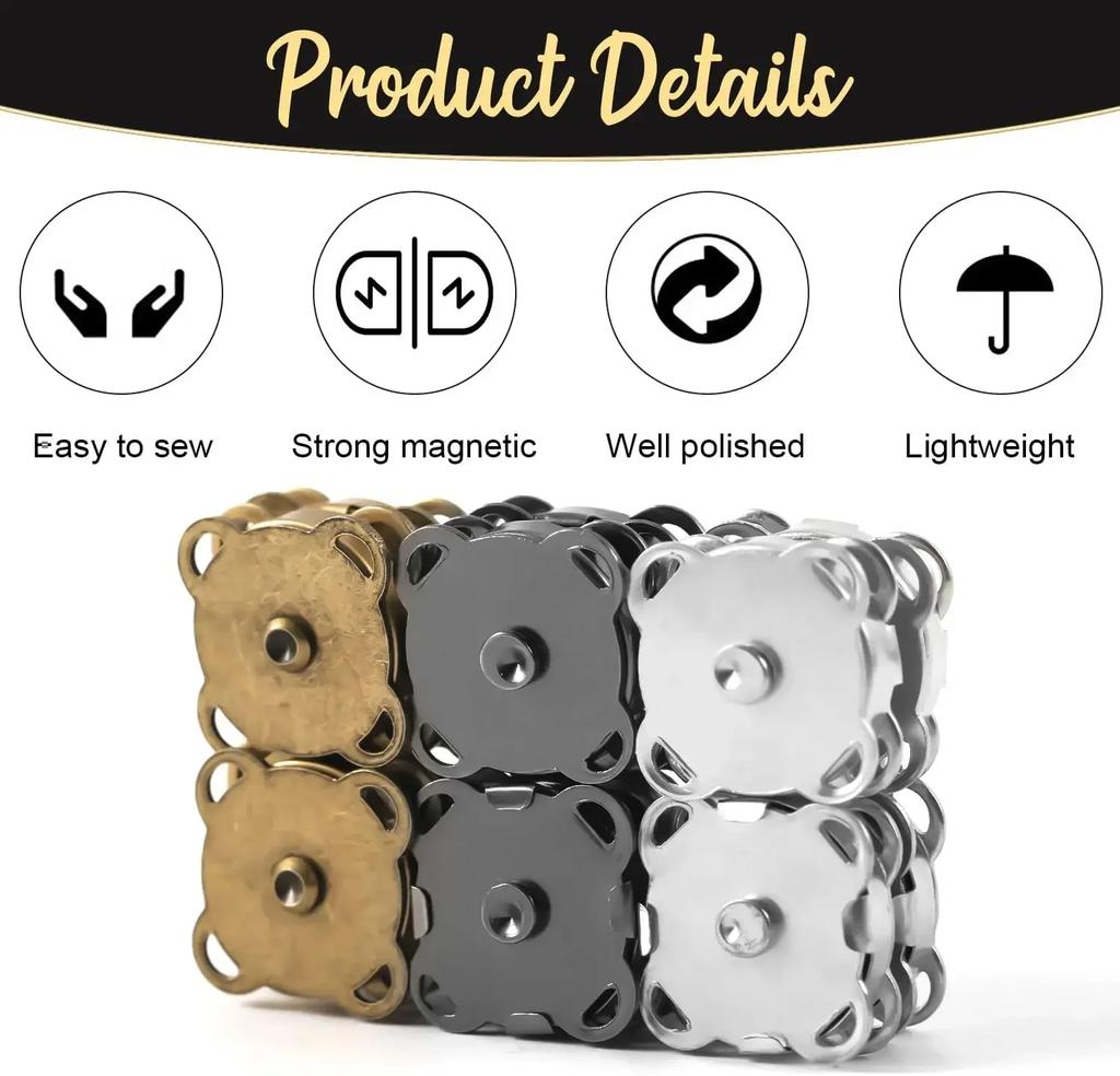 1/100Set Magnetic Snap Button Metal Invisible Sew on Button Lock Clasps Fasteners for Purse Bags Clothes Craft DIY Accessories