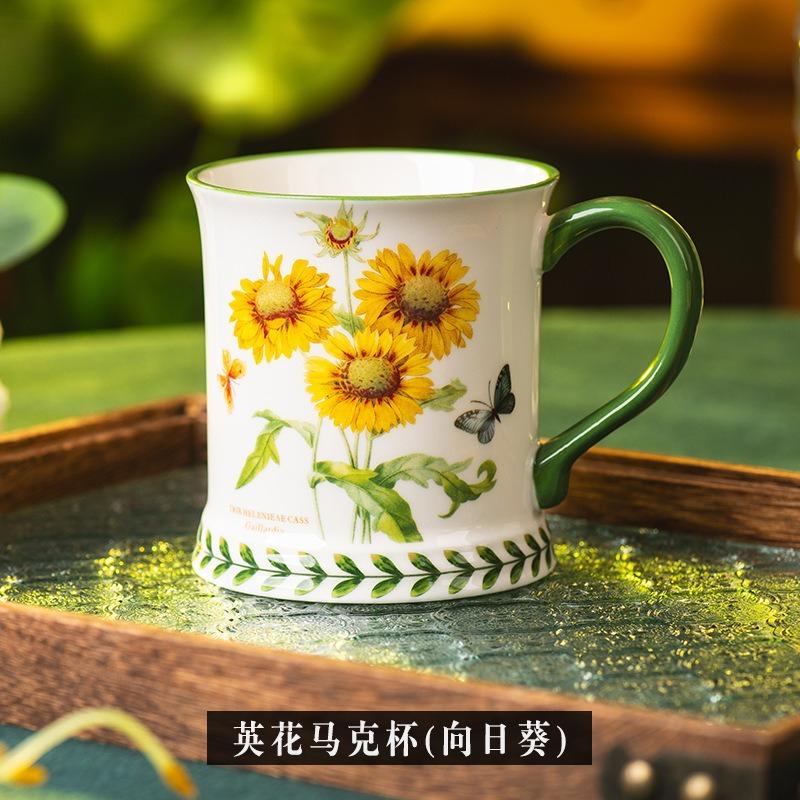 Pastoral Ceramic Coffee Cup Hand Painted Floral Teacup Creative High Temperature Resistant Household Office Breakfast Milk Cup