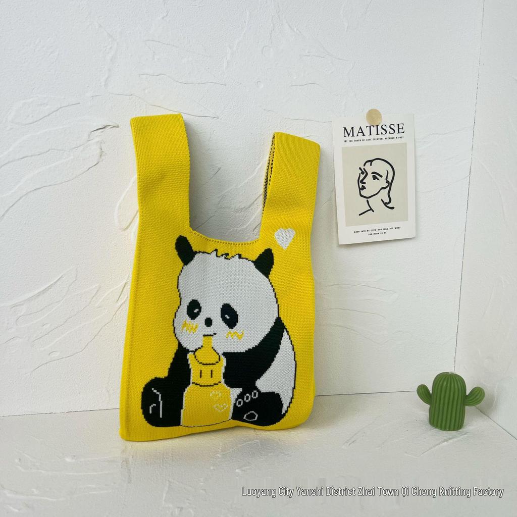 Panda Knit Women's Cross-Border Wrist Tote Handbag