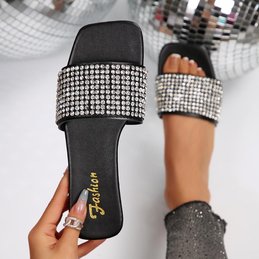 Fashion Fashion Crystal Summer Women Slippers 2025 Colorful Rhinestone Flat Sandals for Woman Comfort Non Slip Beach Slides Flip Flops