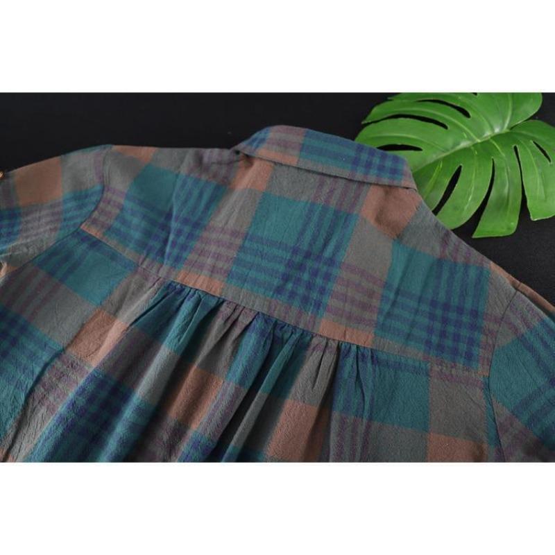 Jarní a podzimní ležérní kostkovaná košile Dámská středně dlouhá volná košile Dlouhý rukáv Top Dámský