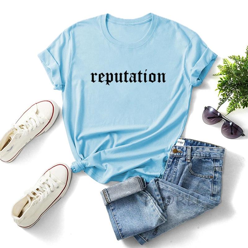 

Репутация Мерч Футболка Хлопковая Футболка с Принтом Букв Фольклор Футболки с Коротким Рукавом Повседневная Летняя Футболка с Круглым Вырезом Уличная Одежда 4XL