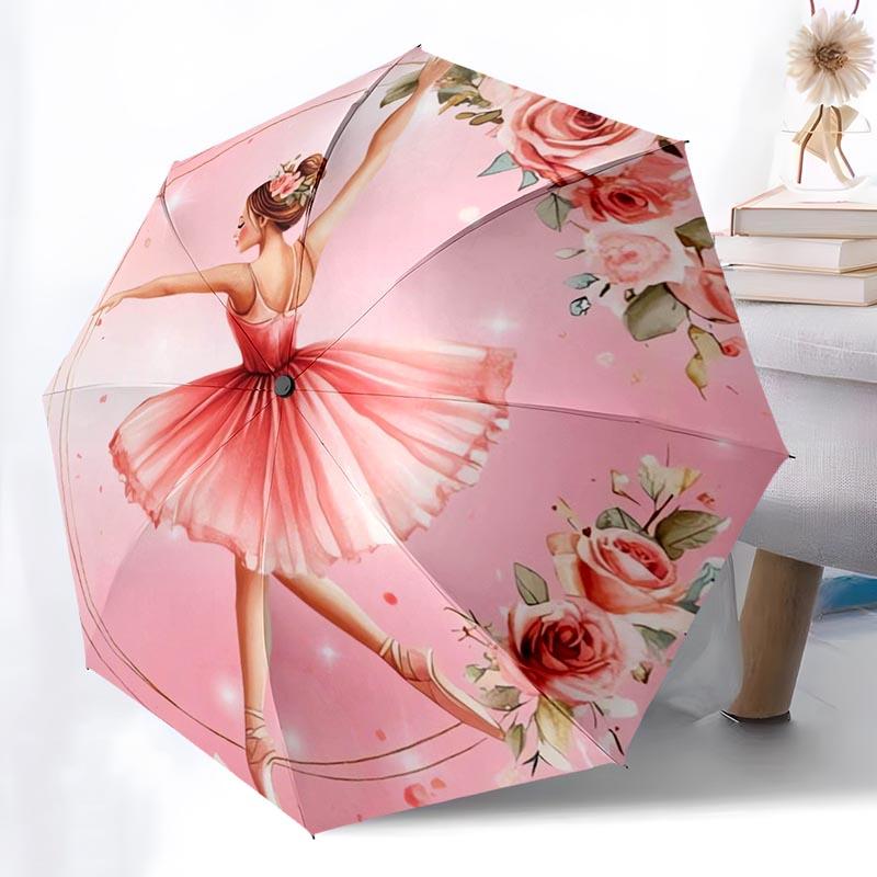 Ballet Girl Themed Folding Umbrella Fashion Auto-Open 8 Iron Ribs Plastic Handle Foldable Sunshade Perfect Christmas Gifts