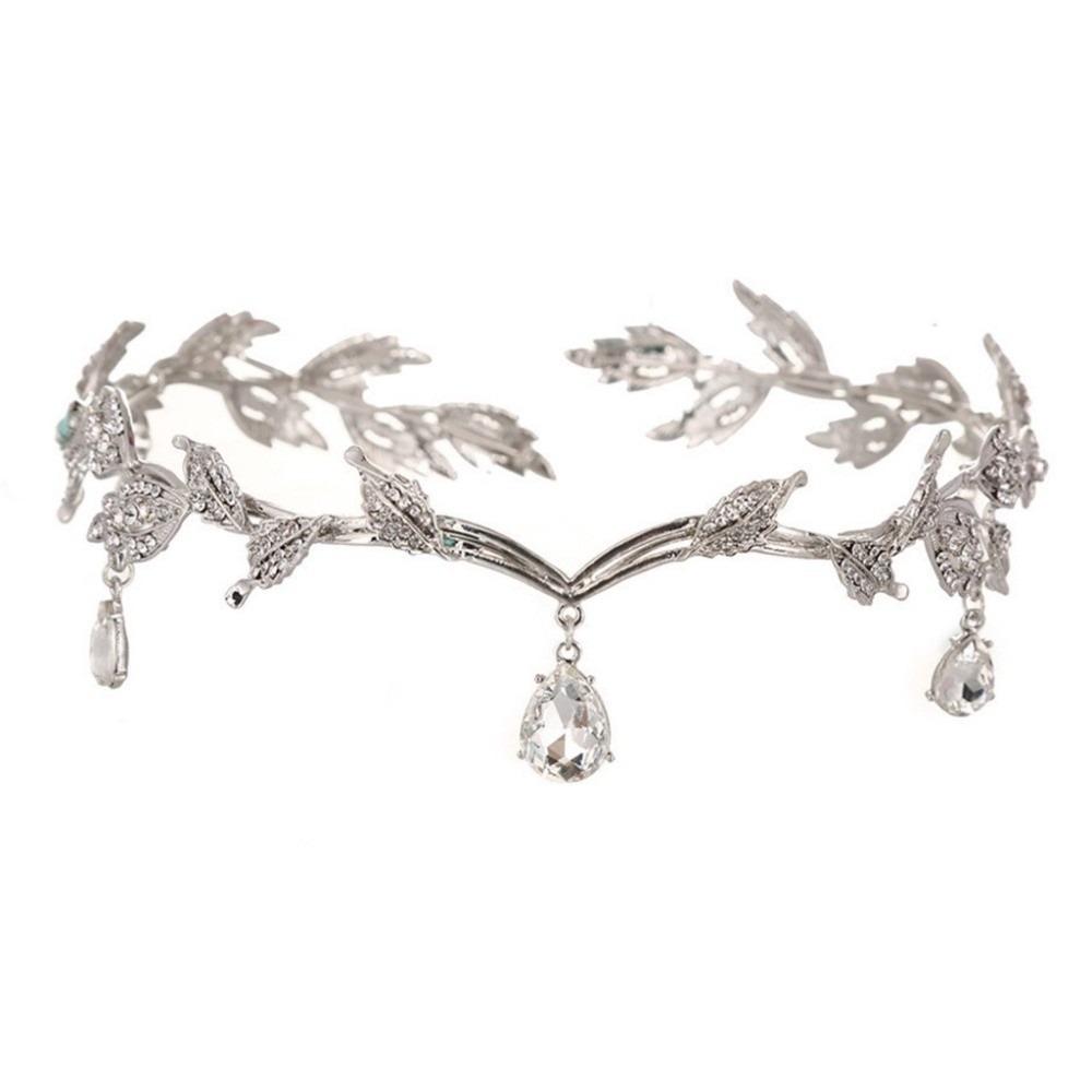 

Форма листьев Цепочка на лоб Стразы Украшения на лоб Элегантная тиара невесты Девушка серебряный