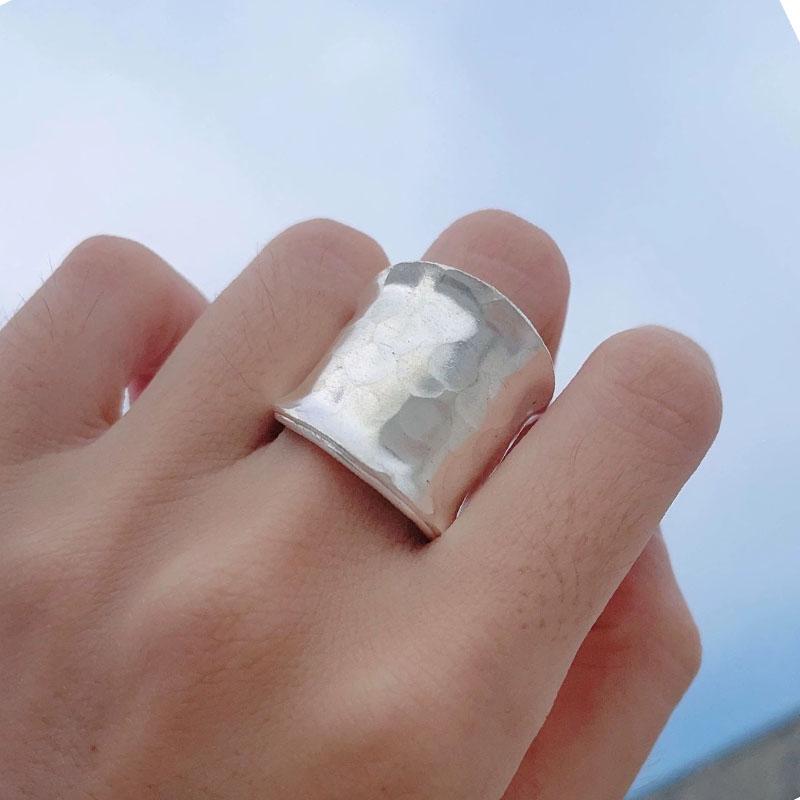 

925 Sterling Silver Rings For Women Geometric Fine Jewelry Finger Adjustable Simple Wide Big Open Ring For Party Birthday Gift resizable