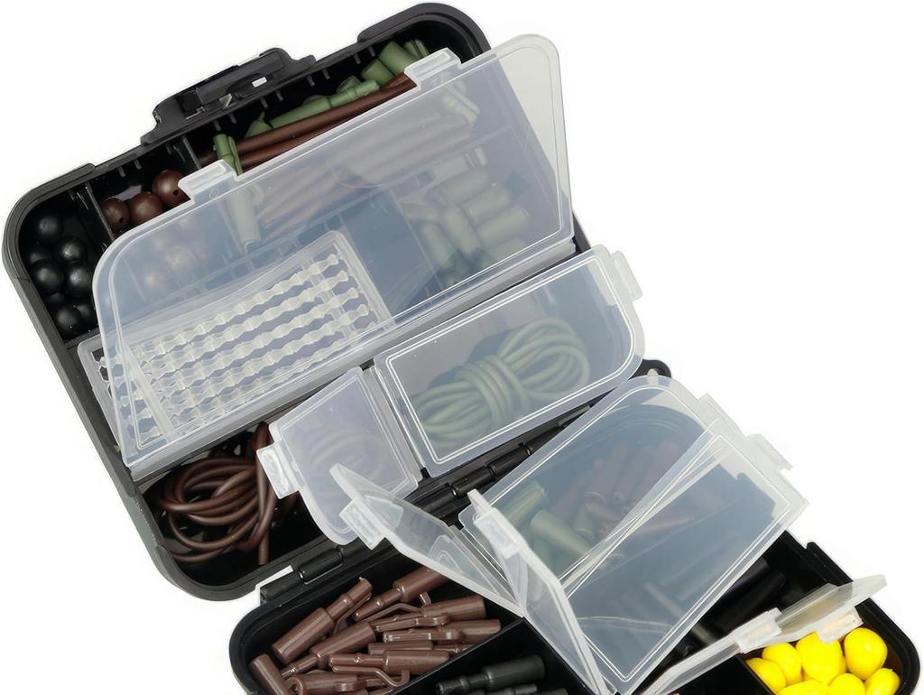 272Pcs Carp Fishing Kit Assorted Carp Fishing Tackles Fishing Hooks Clips Quick Change Swivels Boilie Stops Corn Fishing Line Beads