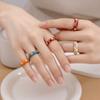 Chinese Style Enamel Drip Oil Ring Blue Flower Irregular Opening Ring Cuff Ring  Hand Accessories