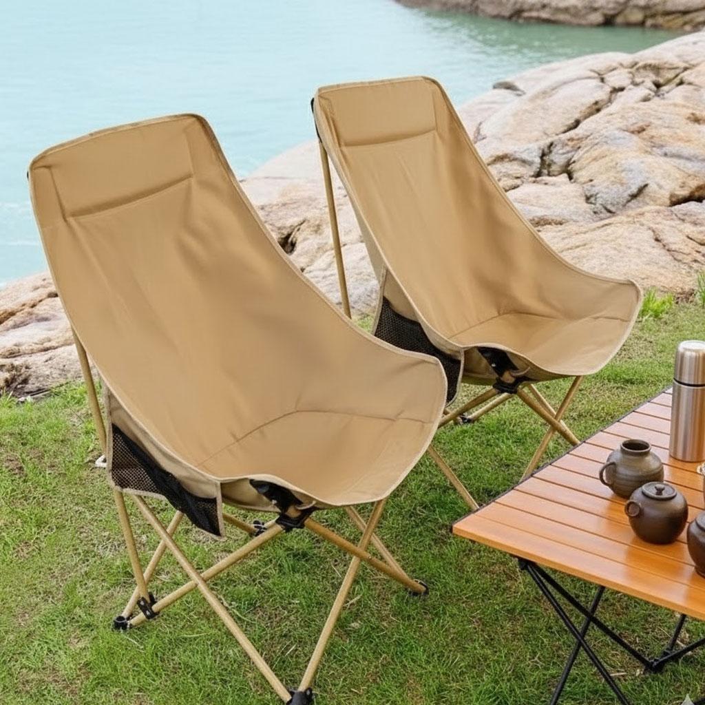 High Back Folding Moon Chair Lightweight Portable Camping with Headrest Heavy Duty Outdoor for Fishing Essential
