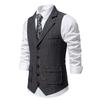 Gilet da uomo retrò con risvolto, alla moda, in tweed grezzo, con tasche, stile casual britannico, vintage, da gentiluomo, per il tempo libero, da festa