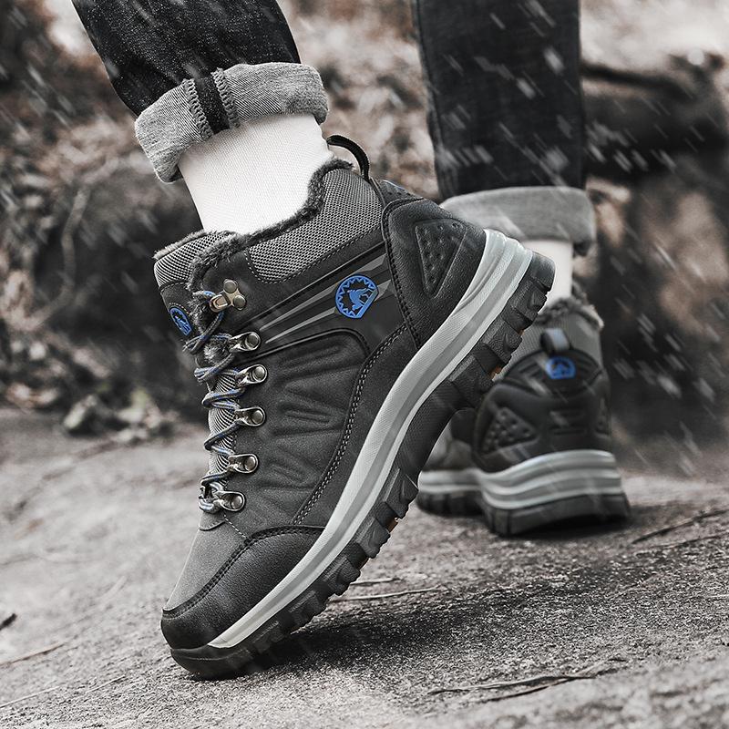 New high-top fleece cotton shoes, outdoor shoes, plus size black shoes, hiking shoes, off-road men