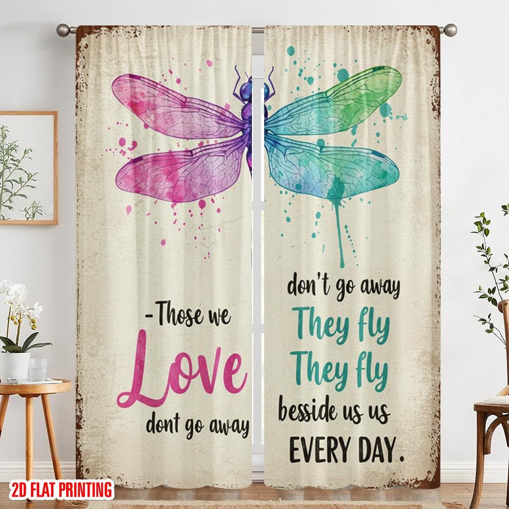 2pcs 2D flat printing Curtain Dragonfly Love Fly Beside Us 100% Polyester Without Electricity Festive Wall Decor for Yard &