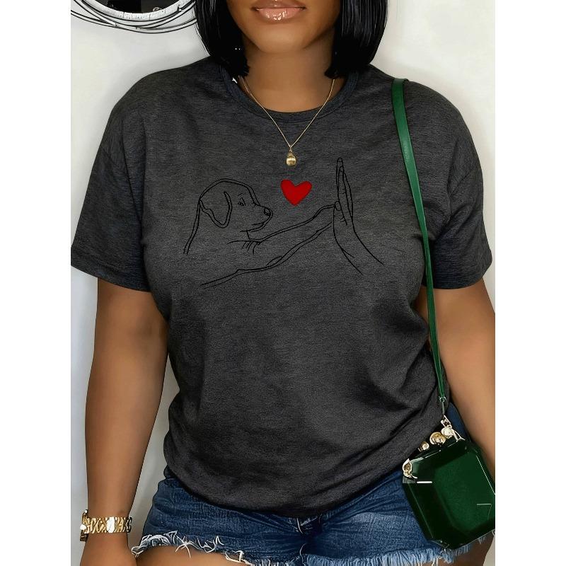 

Women Cute Dog Print T-Shirt Crew Neck Short Sleeve Spring Summer Casual Top 4XL чорний