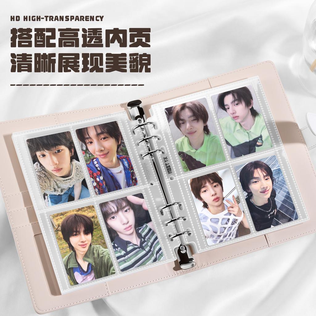 Classeur Blanc Étoile Lune A5 Album Photo en Cuir PU à 4 Poches pour Photos d'Idoles 3 pouces, Livre de Collection Porte-Cartes Photo Kpop